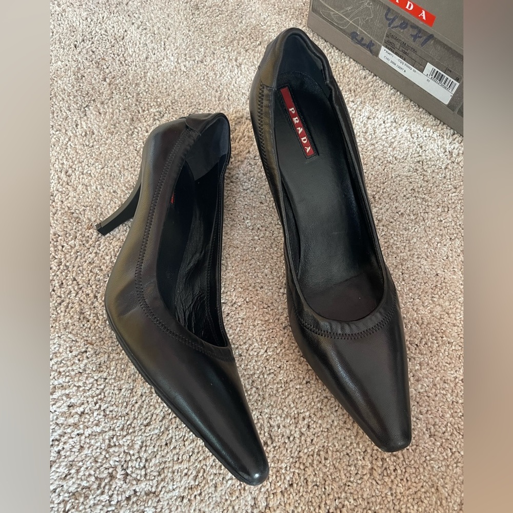 Prada Black Pointed Toe Leather High Heels
